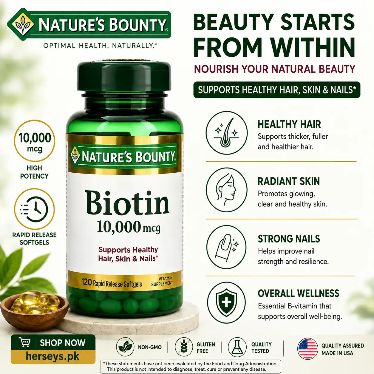Nature's Bounty Biotin 10000mcg 120 Rapid Release Softgels