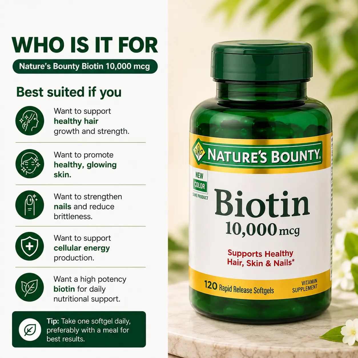 Nature's Bounty Biotin 10000mcg 120 Rapid Release Softgels