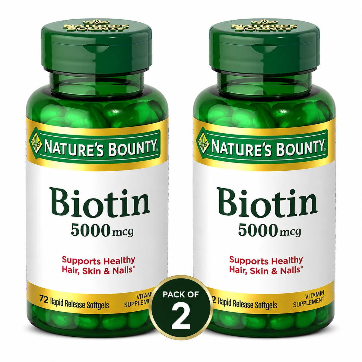 Nature’s Bounty Biotin 5000 mcg Twin Pack 72 Rapid Release Softgels