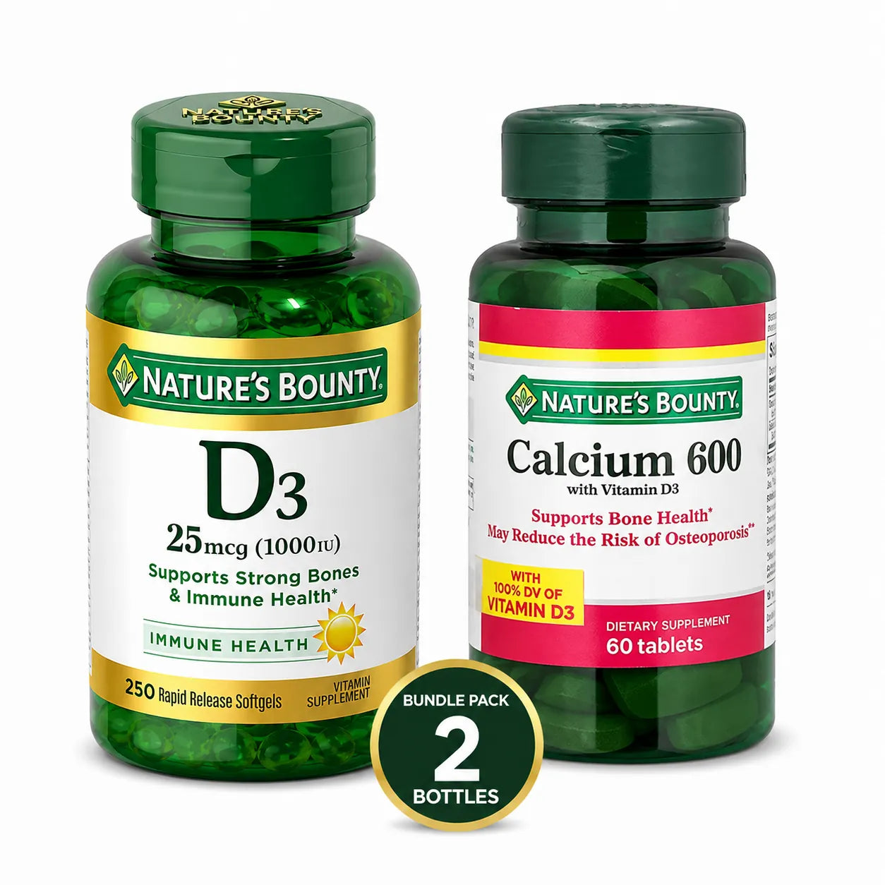 Nature’s Bounty Vitamin D3 1000 IU Plus Calcium 600 with Vitamin D3 Bundle