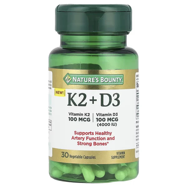 Nature’s Bounty Vitamin K2 + D3 – 30 Vegetable Capsules