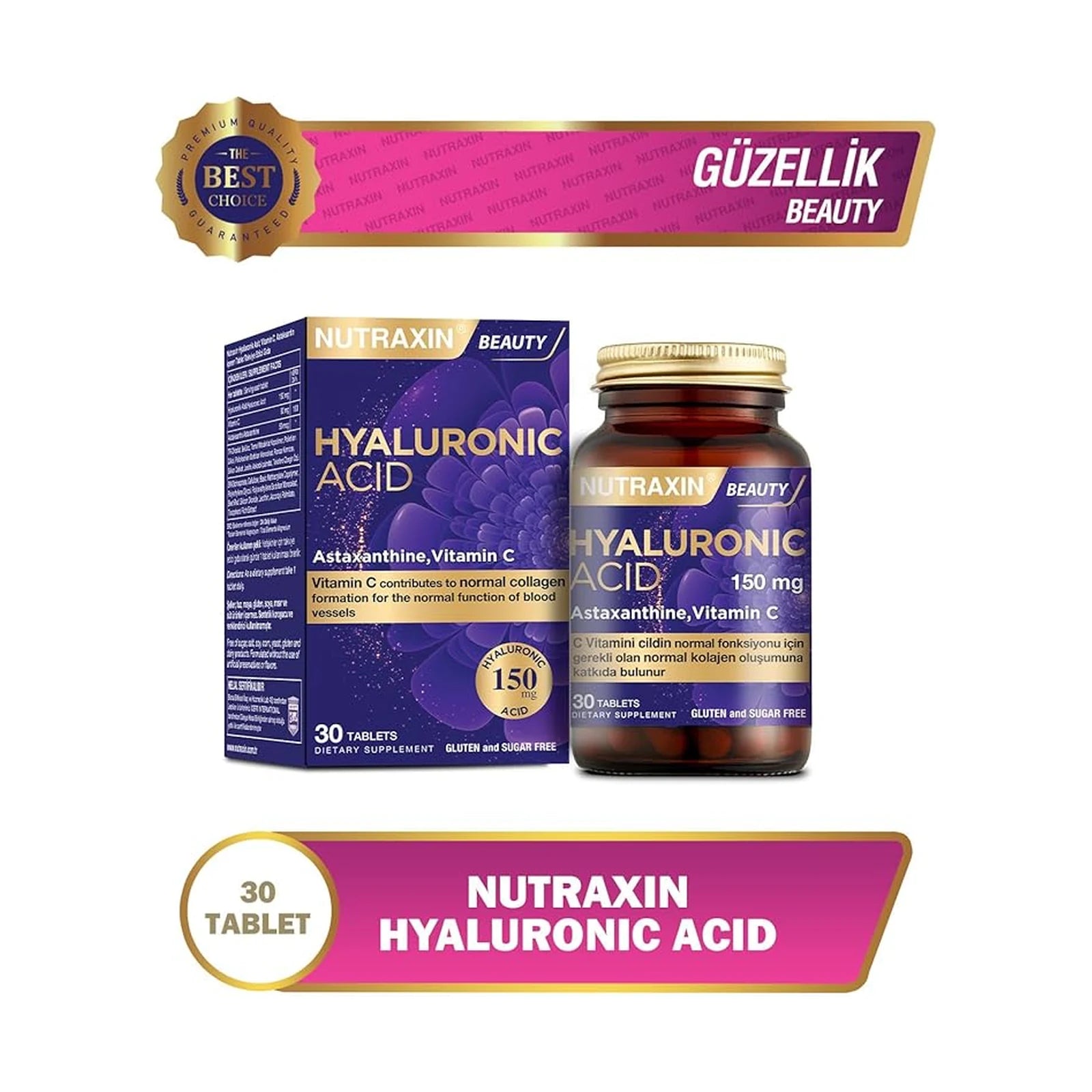 Nutraxin Beauty Hyaluronic Acid with Vitamin C 30 Tablets