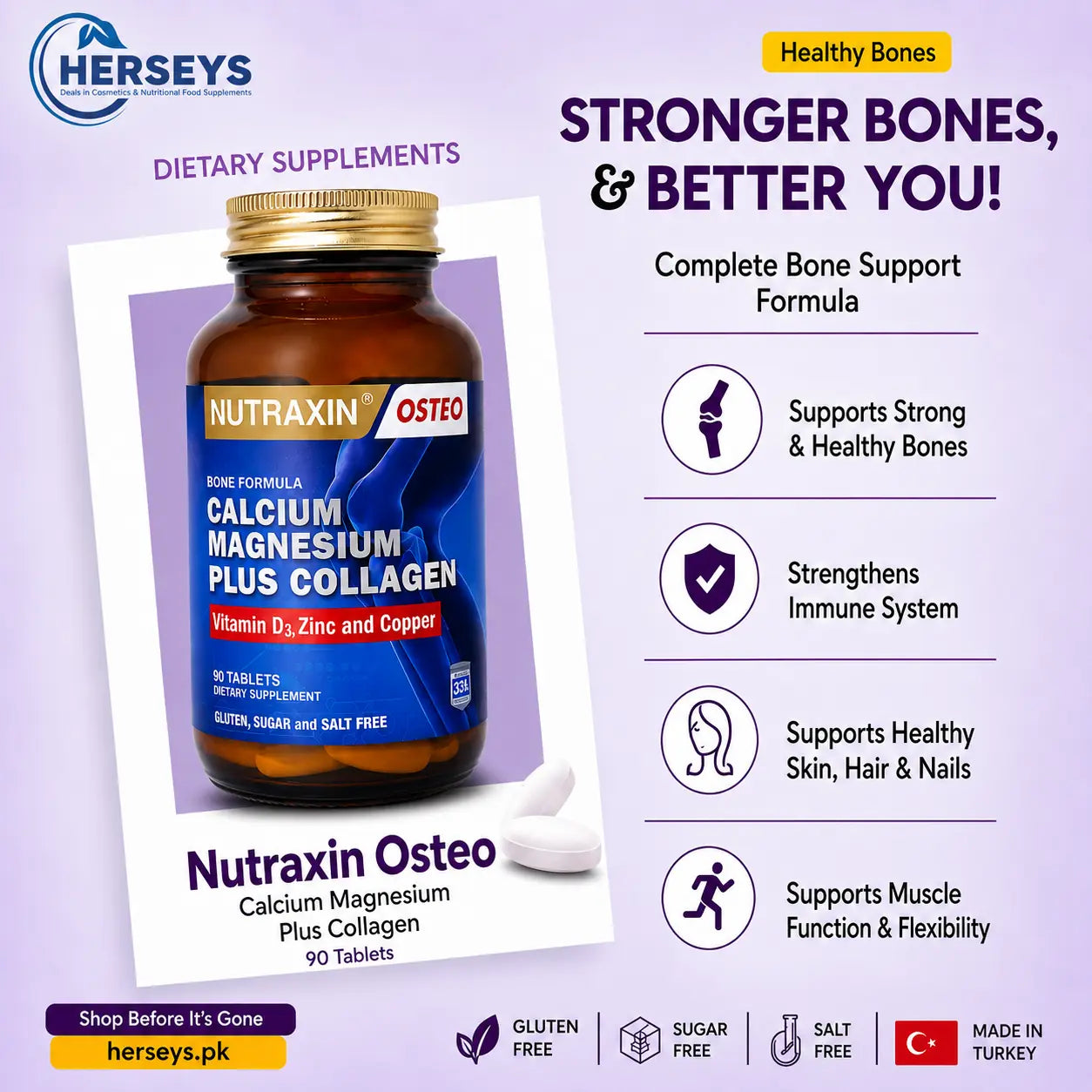 Nutraxin Osteo B One Formula Calcium Magnesium Plus Collagen 90 Tablets