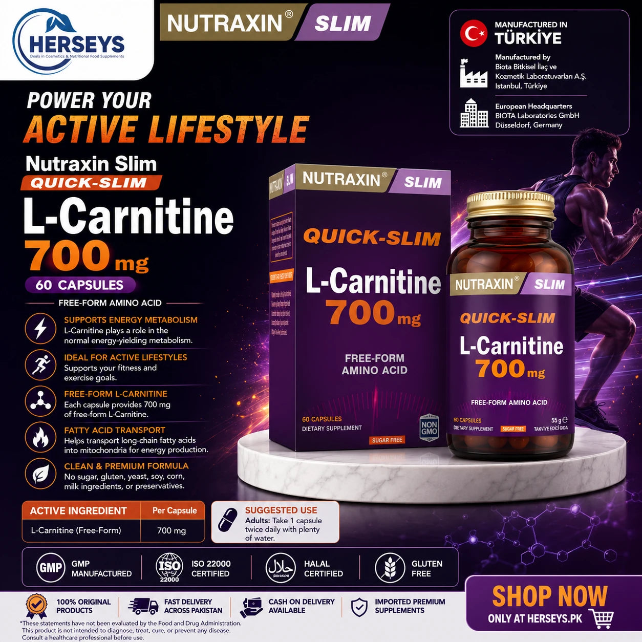 Nutraxin Slim Quick-Slim L-Carnitine 700 mg 60 Capsules