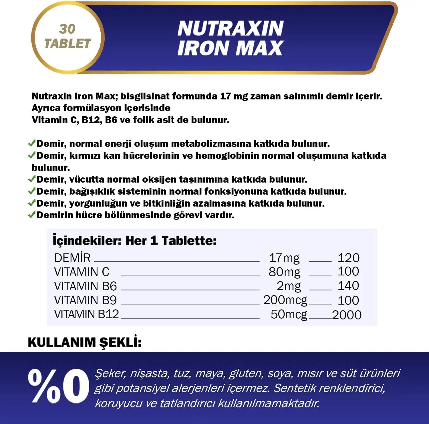 Nutraxin Vitals Iron Max Gentle Iron 30 Tablets