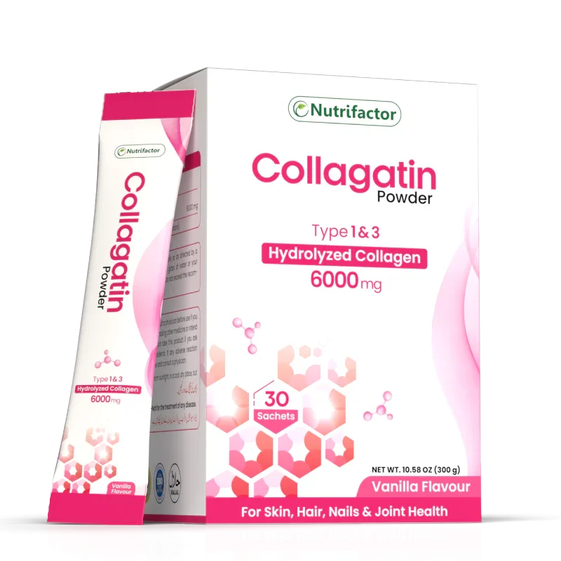 Nutrifactor Collagatin Powder Type I And III Hydrolyzed Collagen 6000 mg 30 Sachets Vanilla