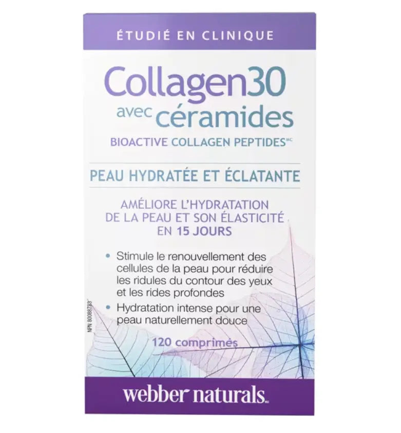 Webber Naturals Collagen30 Hydrating Glow Ceramides Bioactive Collagen Peptides 120 Tablets