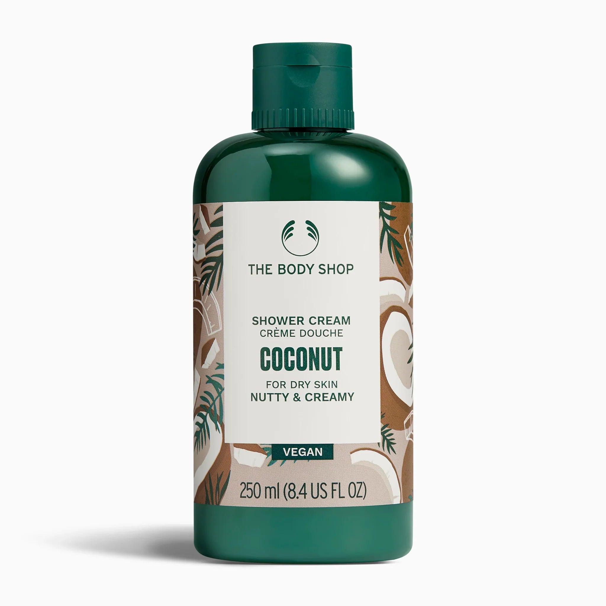 The Body Shop Coconut shower cream bottle on a white background