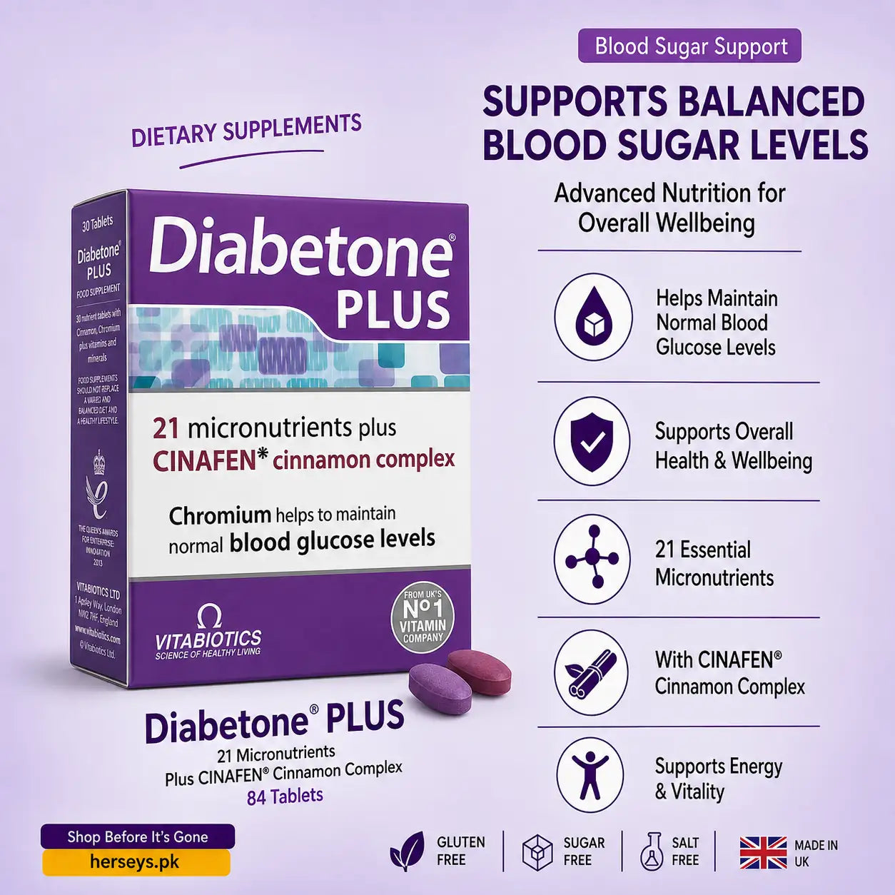 Vitabiotics Diabetone Plus 84 tablets