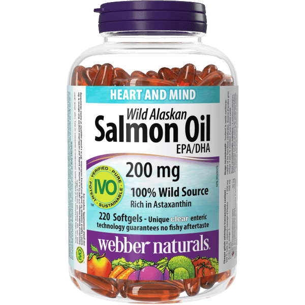 Webber Naturals Wild Alaskan Salmon Oil 200 mg EPA/DHA 220 Clear Enteric Softgels