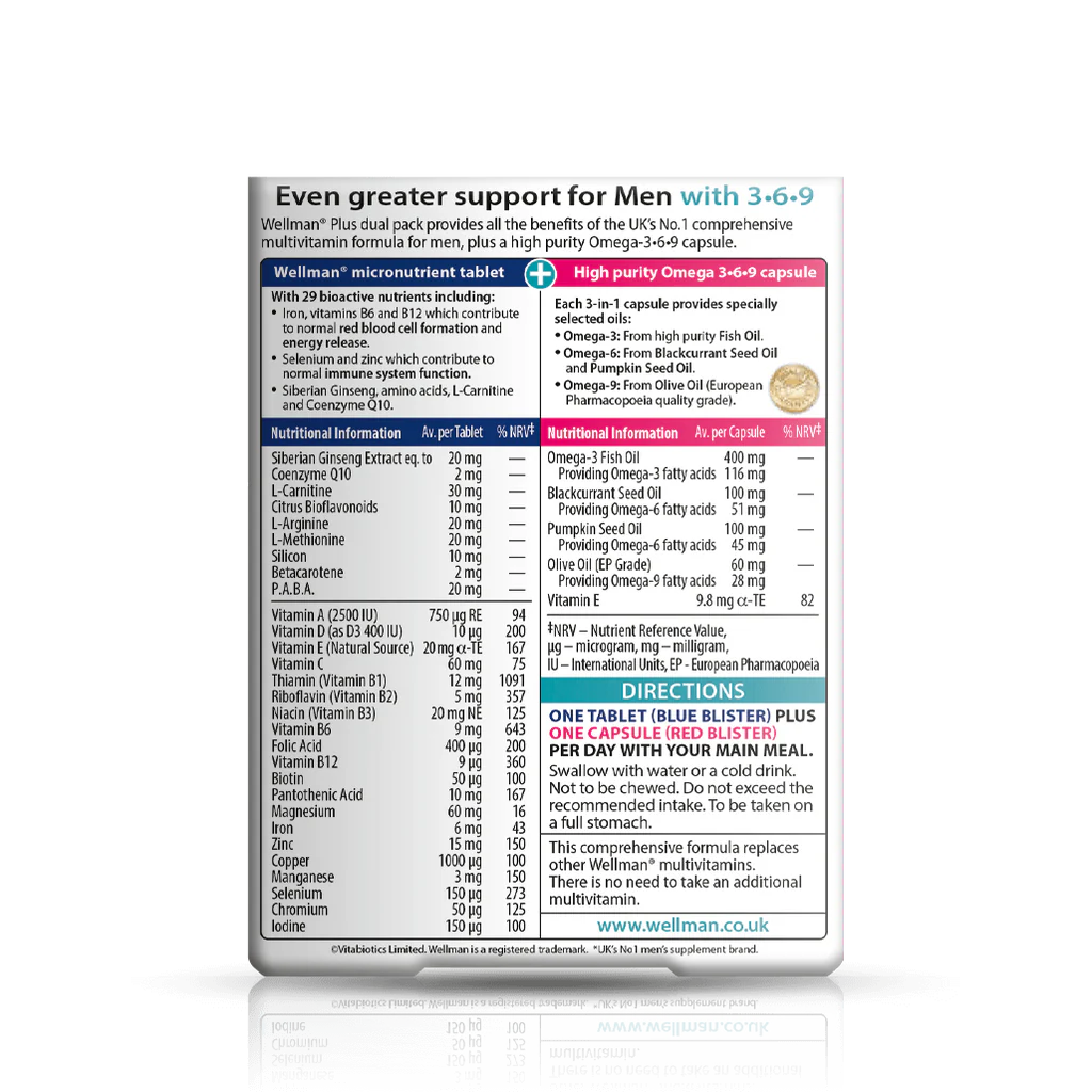 Vitabiotics Wellman Plus Omega 3 6 9 56 Tablets/Capsules