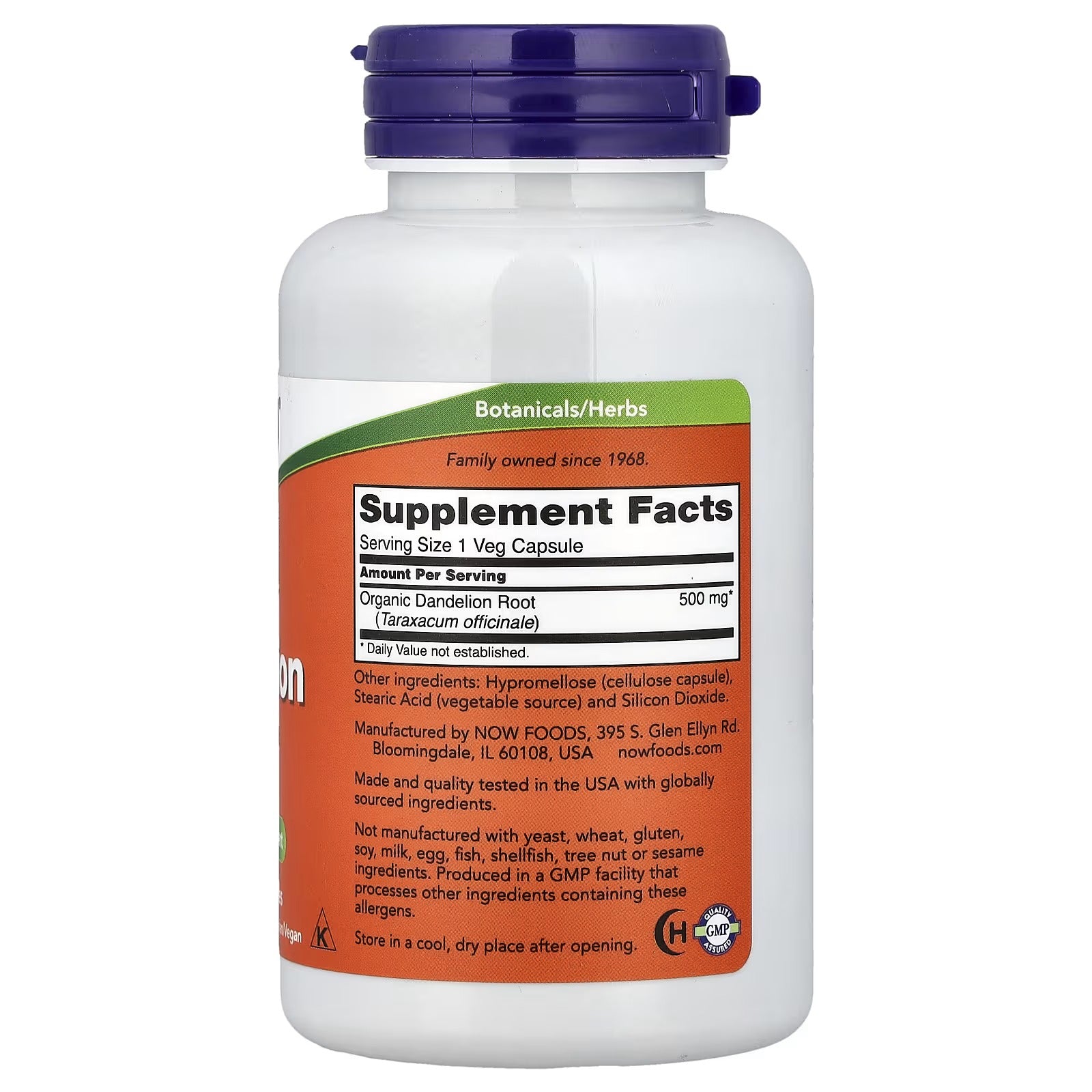 NOW Foods Dandelion Root 500mg 100 Veg Capsules