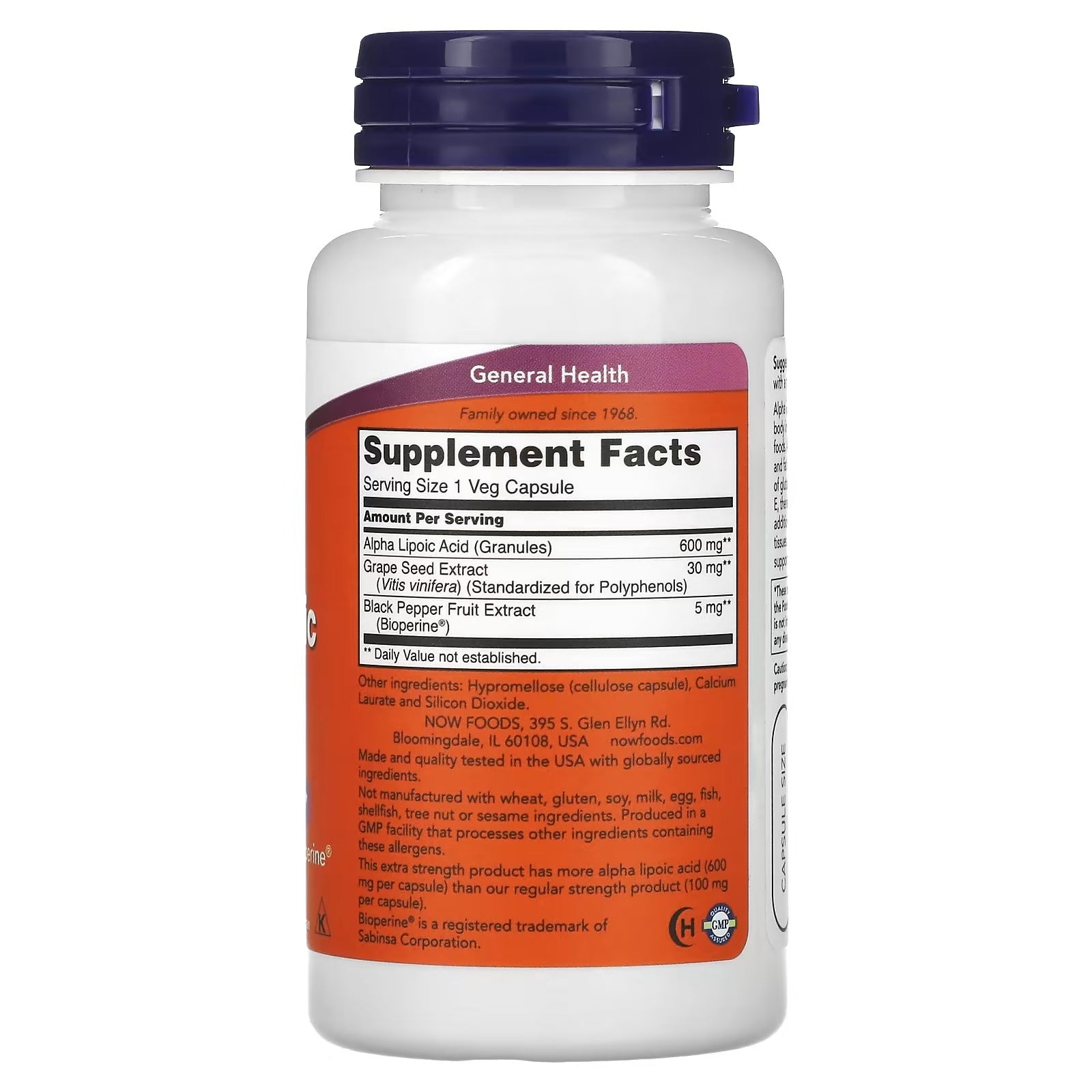 NOW Foods Alpha Lipoic Acid 600 mg 60 Veg Capsules