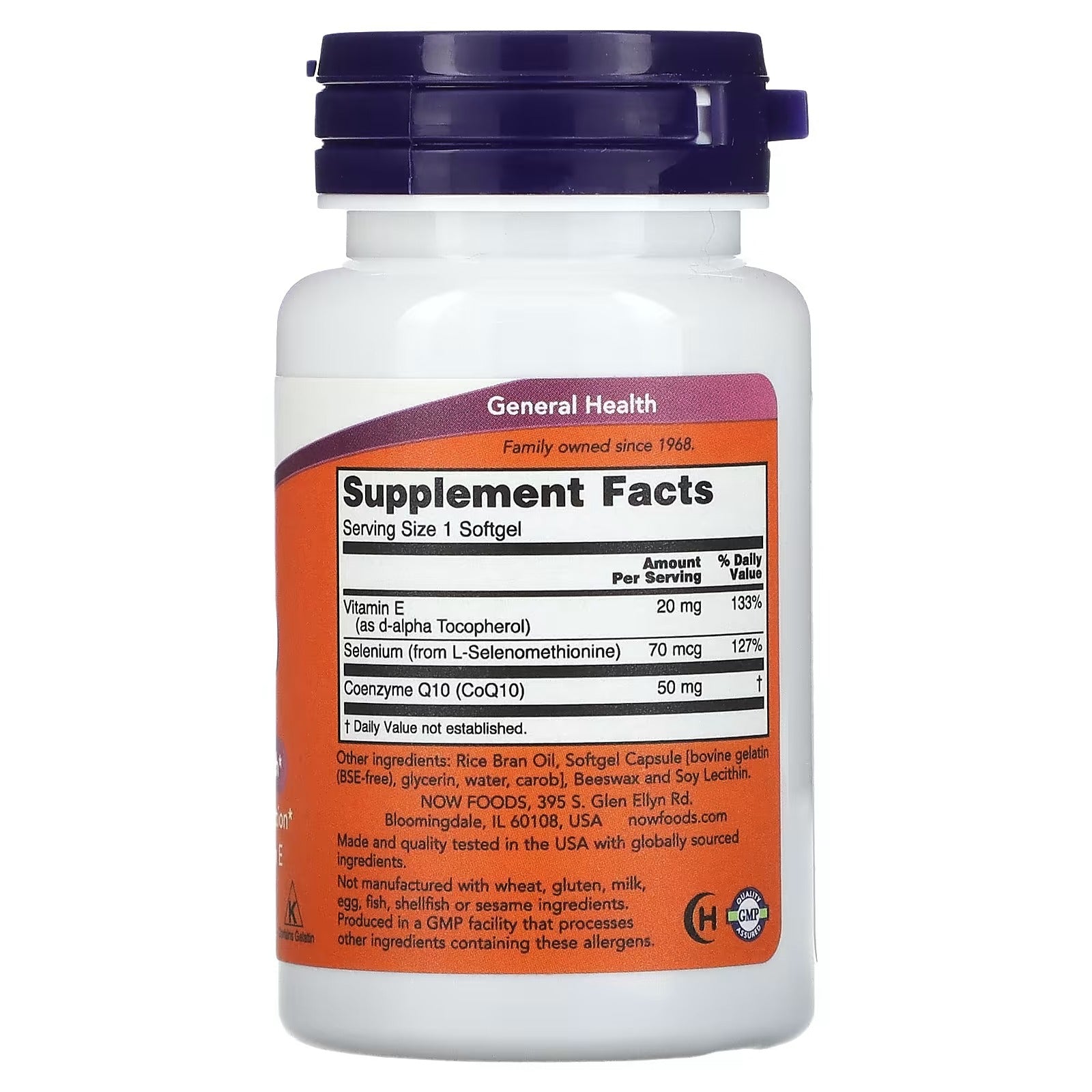 NOW Foods CoQ10 with Selenium Vitamin E 50 Softgels