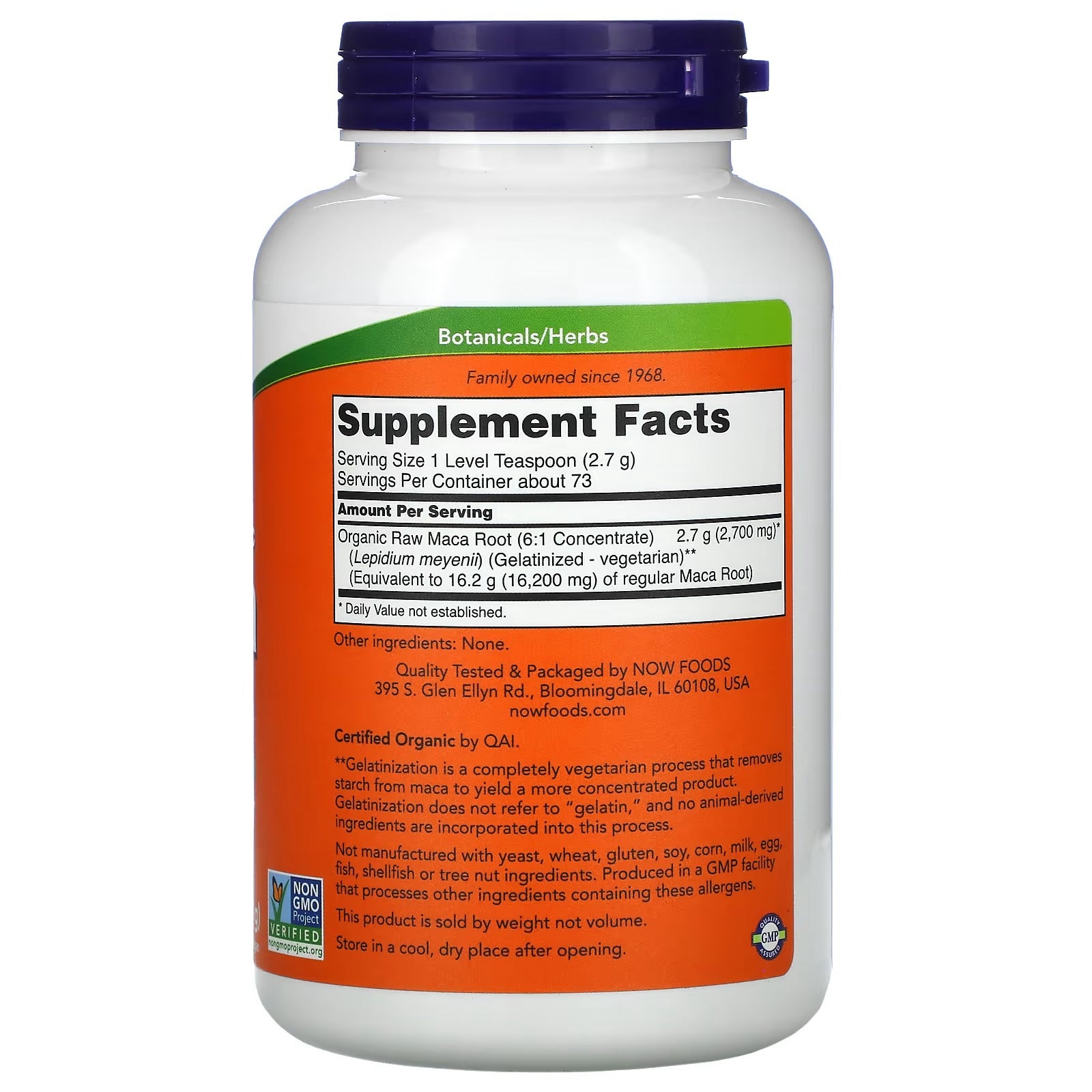 NOW Foods Certified Organic Maca Pure Powder 7 oz 198 g