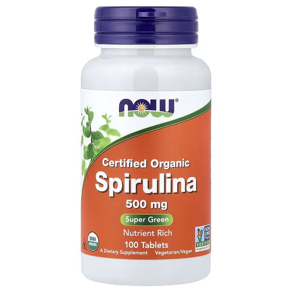 NOW Foods Certified Organic Spirulina 500 mg 100 Tablets