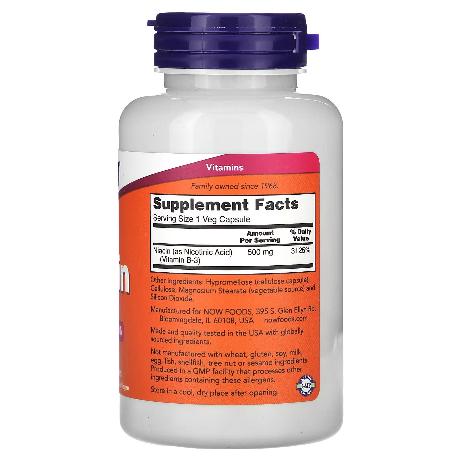 NOW Foods Niacin 500 mg 100 Veg Capsules