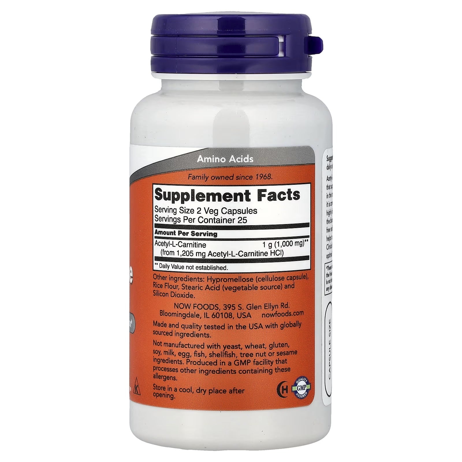 NOW Foods Acetyl L Carnitine 500 mg 50 Veg Capsules