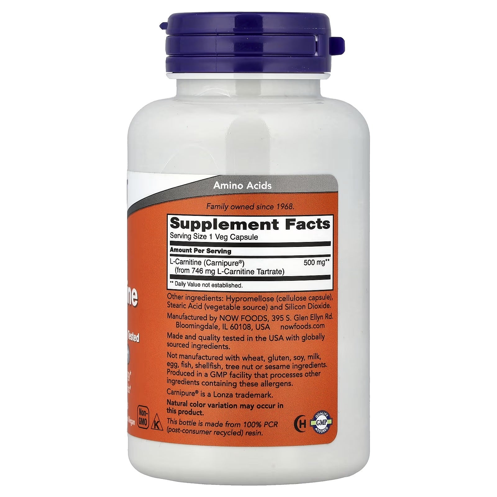NOW Foods L Carnitine 500mg 60 Veg Capsules