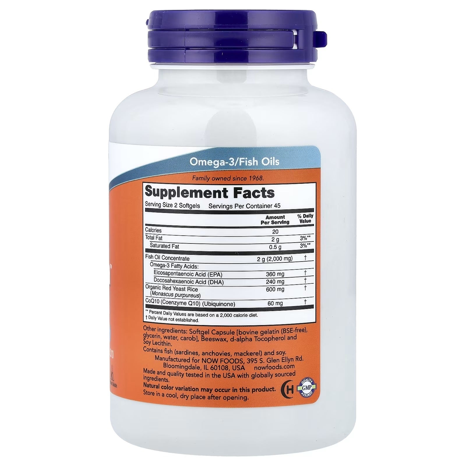 NOW Foods Red Omega Fish Oil with Red Yeast Rice CoQ10 90 Softgels