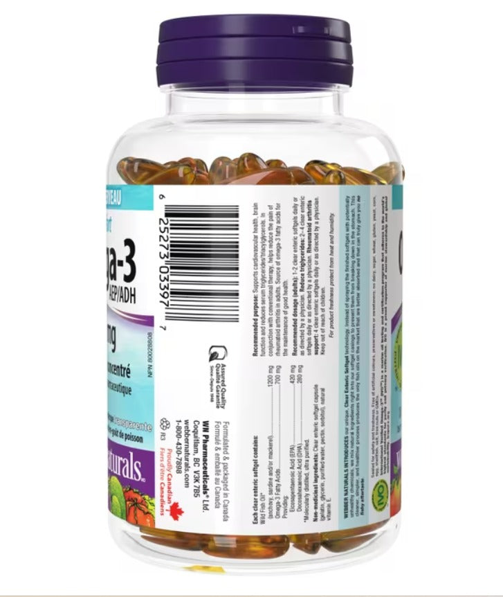 Webber Naturals Extra Strength Omega-3 700 mg EPA/DHA 100 Softgels