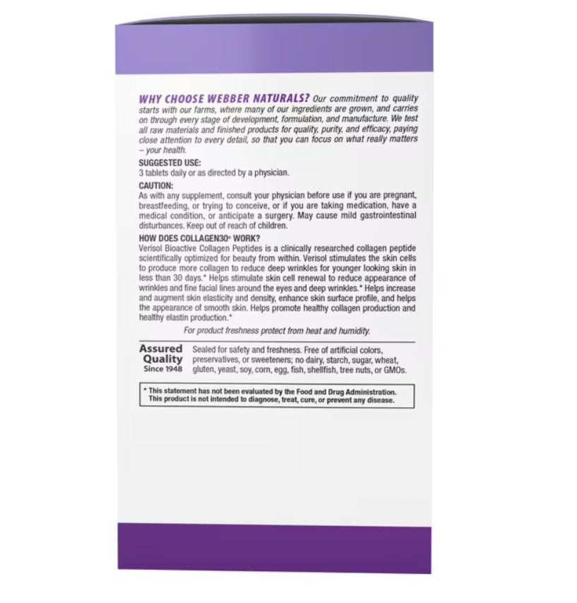 Webber Naturals Collagen30 Anti-Wrinkle Bioactive Collagen Peptides 180 Tablets