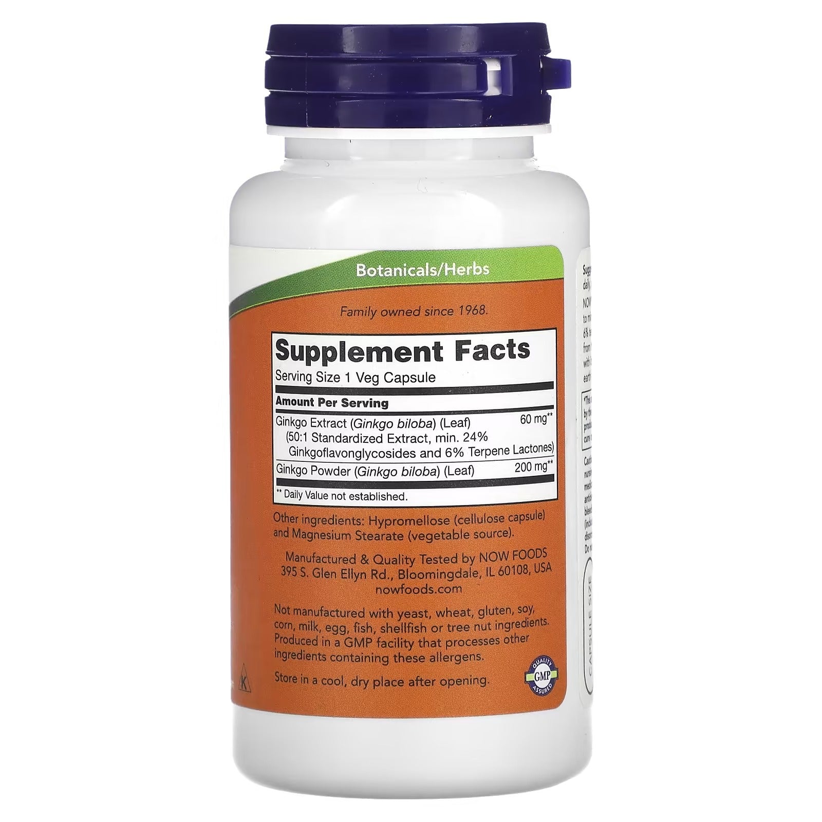 NOW Foods Ginkgo Biloba 60 mg 120 Veg Capsules
