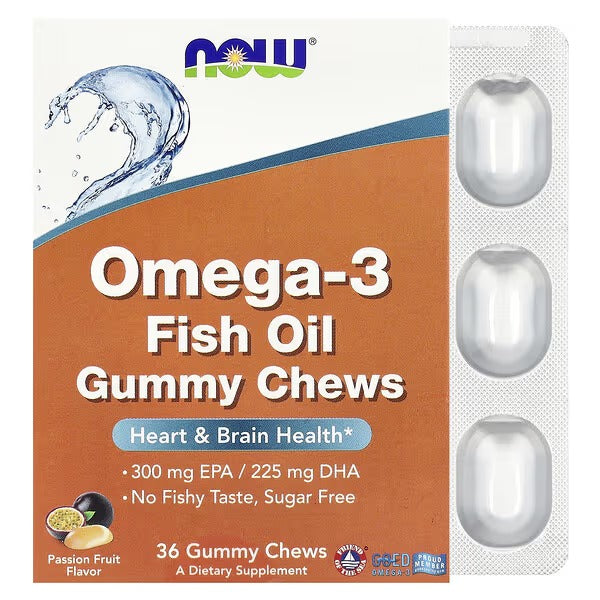 NOW Foods Omega 3 Fish Oil Gummy Chews Passion Fruit 36 Gummy Chews