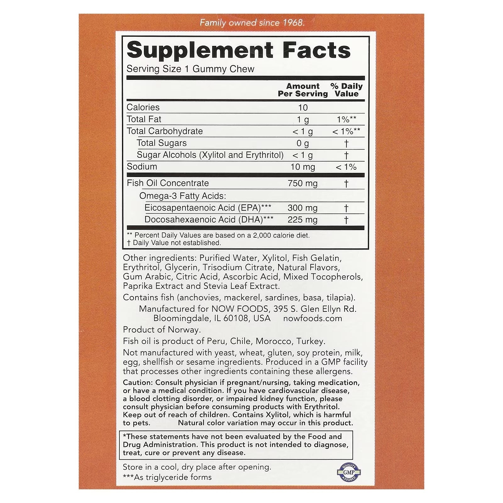 NOW Foods Omega 3 Fish Oil Passion Fruit 36 Gummy Chews