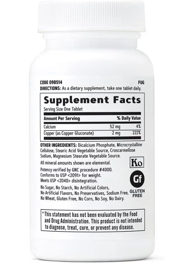 GNC Copper 2 Mg 100 Vegetarian Tablets