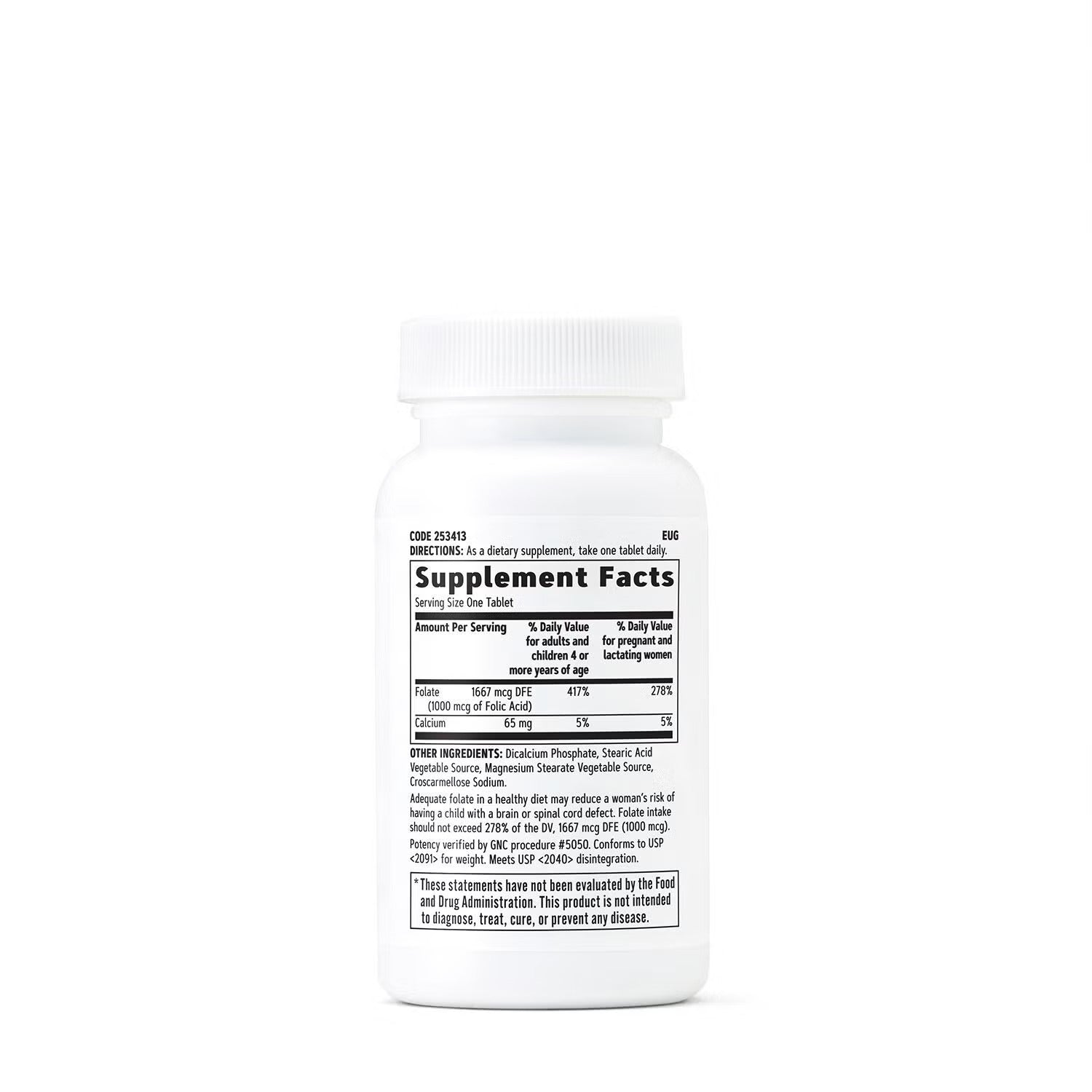 GNC Folic Acid 1000mcg 100 Vegetarian Tablets