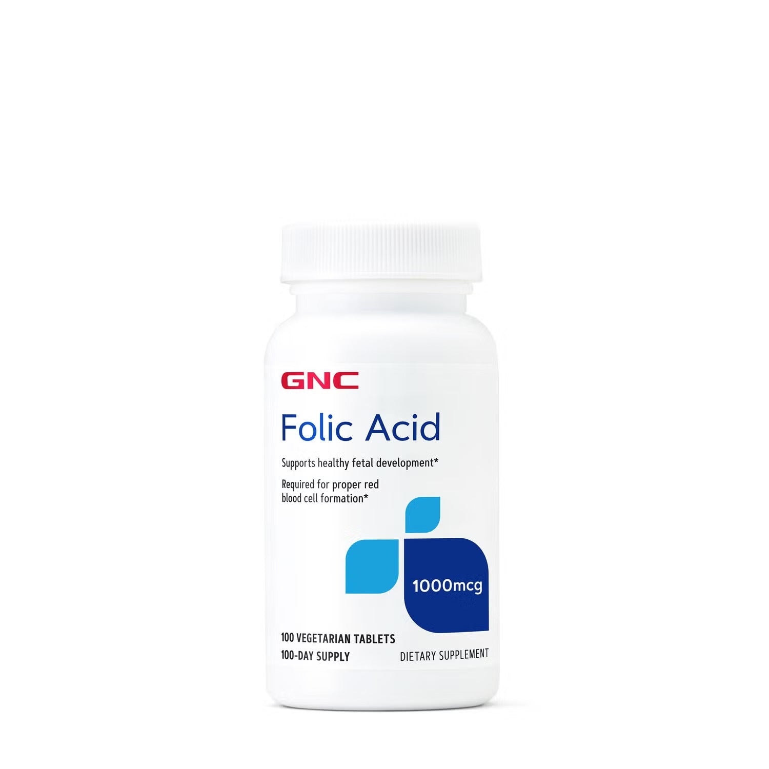 GNC Folic Acid 1000mcg 100 Vegetarian Tablets