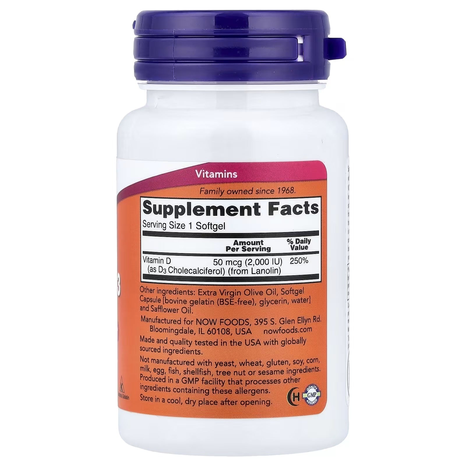 NOW Foods Vitamin D3 2000 IU 30 Softgel