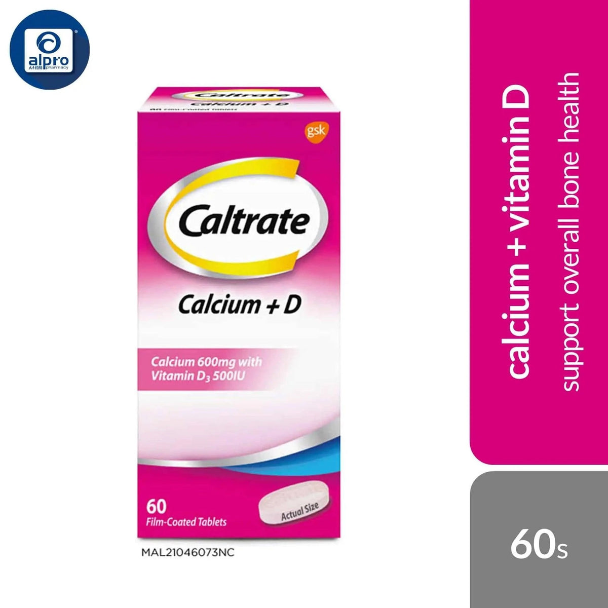 Caltrate 600+D3 Calcium & Vitamin D3 Supplement 60 Tablets