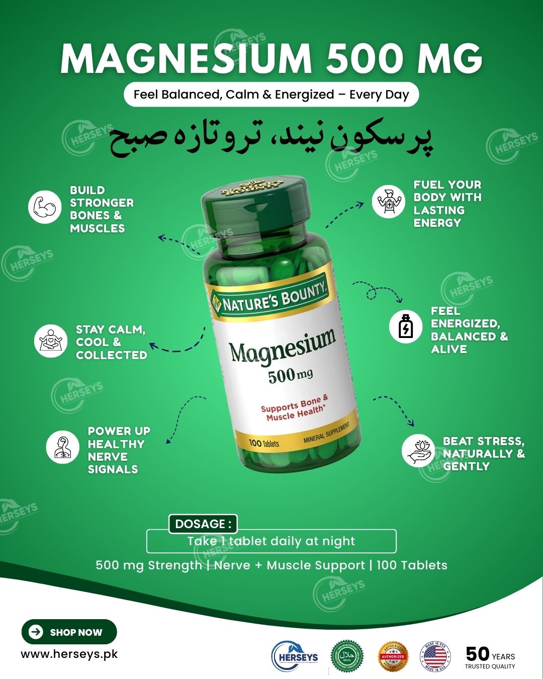 Nature's Bounty Magnesium 500 mg 100 Coated Tablets