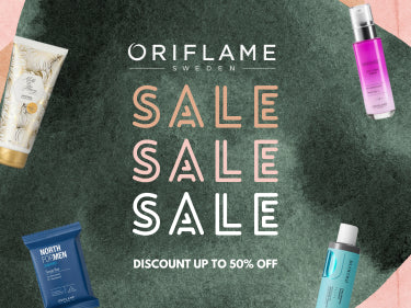 Image displaying upto 50% sale on Oriflame products available on herseys.pk