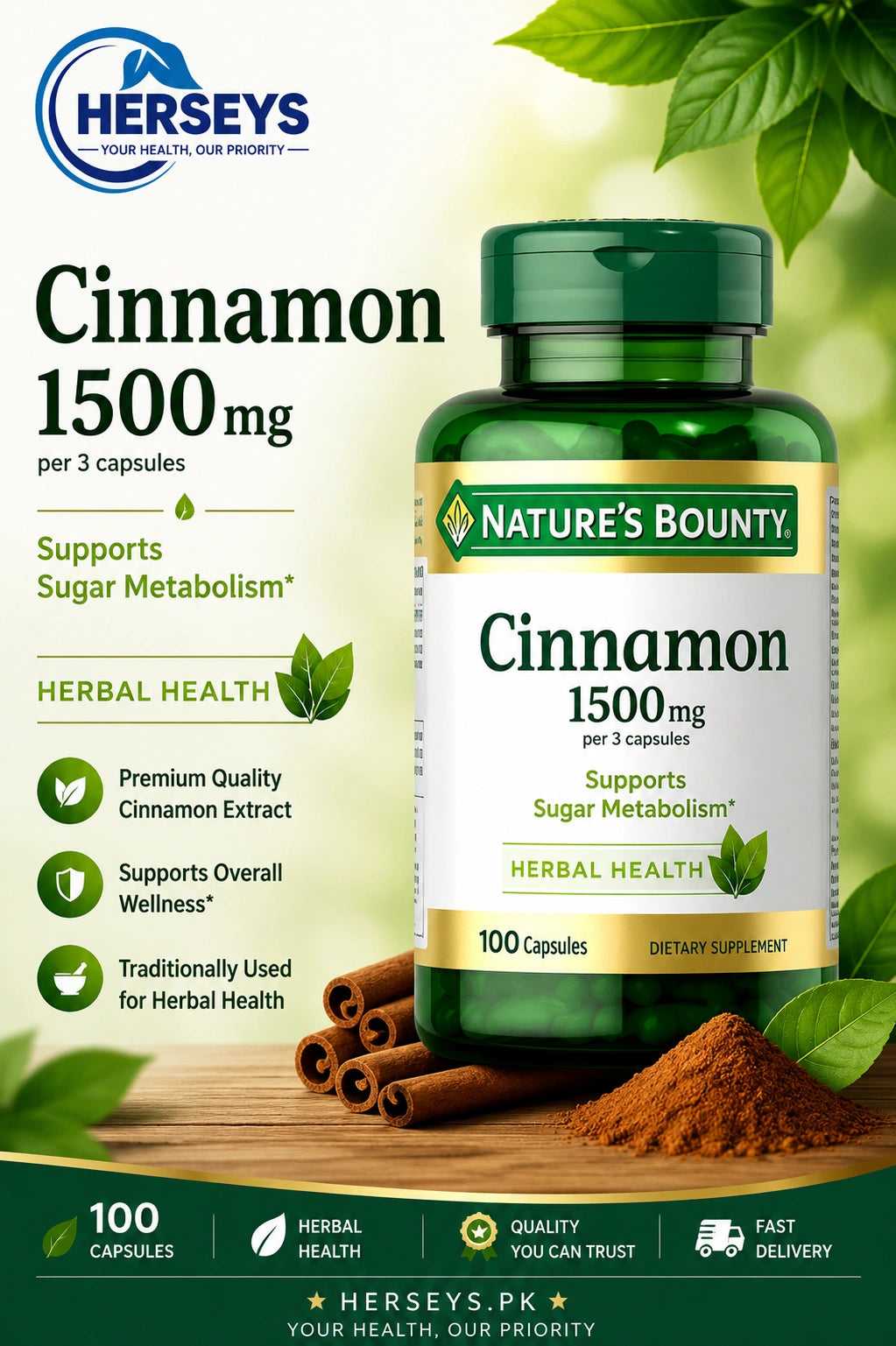 Nature’s Bounty Cinnamon 1500 mg 100 Capsules