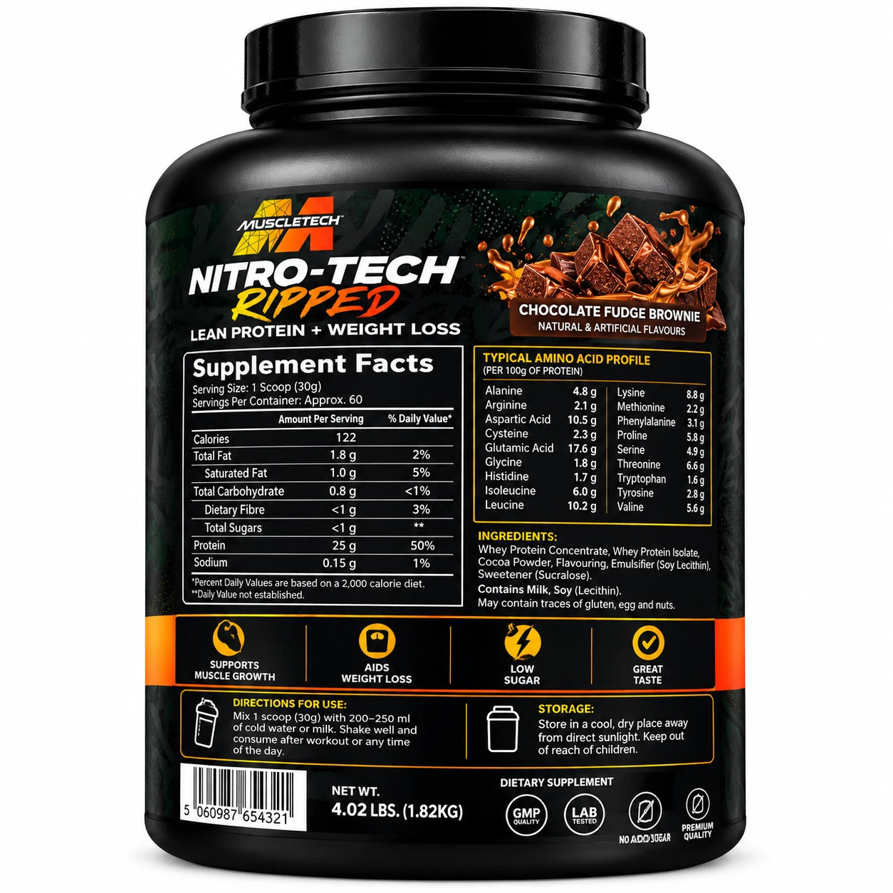 MuscleTech Nitro-Tech Ripped Chocolate Fudge Brownie 1.82kg
