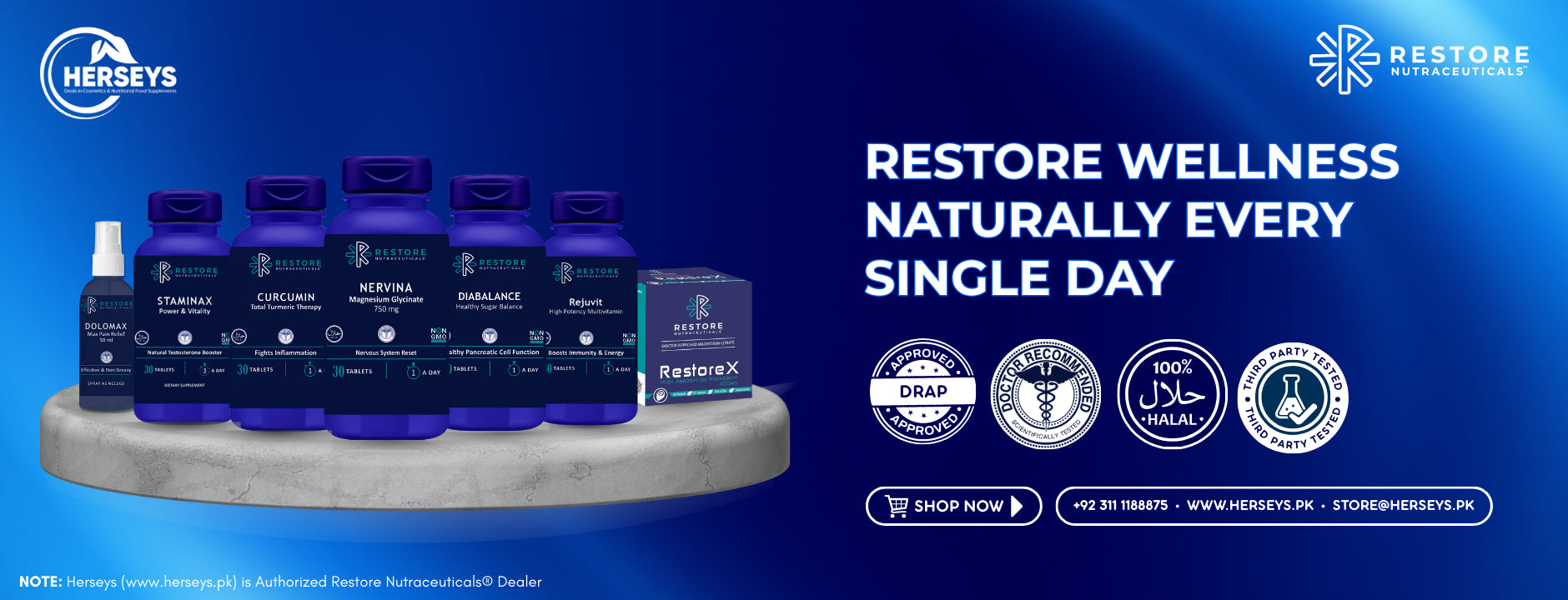 Image displaying Restore Nutraceuticals supllements available at www.herseys.pk