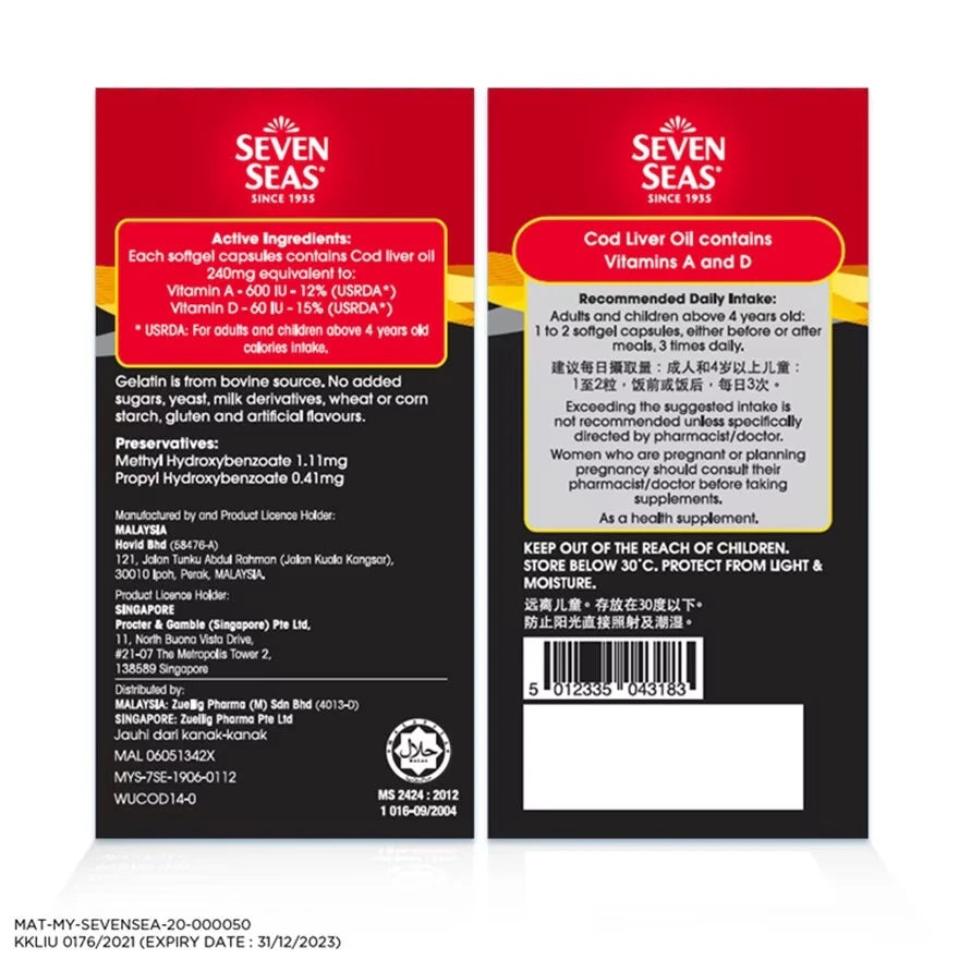 Seven Seas Cod Liver Oil Gold 100 Capsules