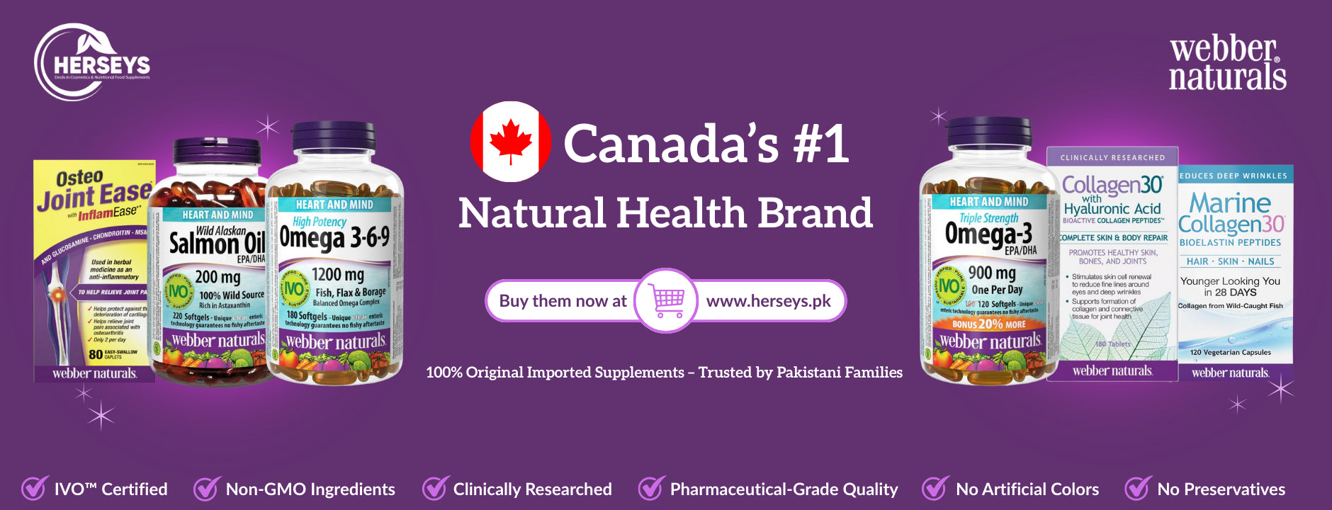 Image displaying canada's no.1 health brand Webber Naturals now available at herseys.pk