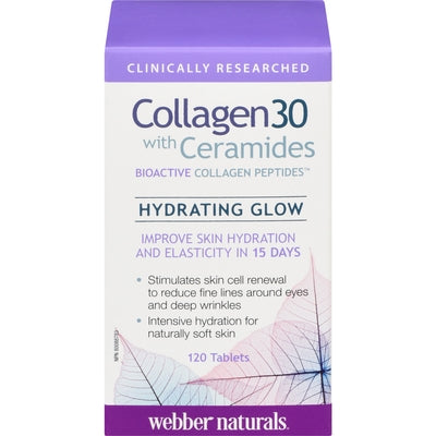 Webber Naturals Collagen30® Hydrating Glow Ceramides Bioactive Collagen Peptides™  120 Tablets